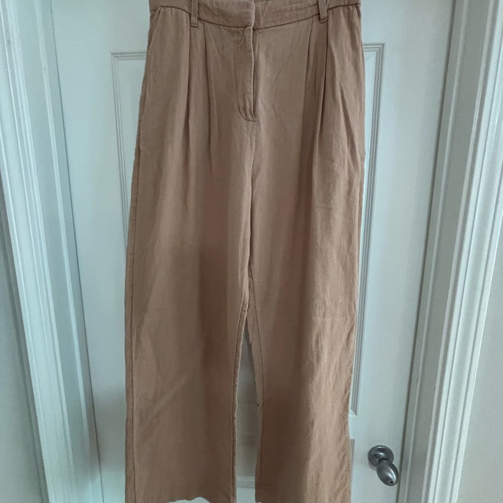 Abercrombie & Fitch Women’s Camel Linen High Rise Pleated Wide Leg Size M Long